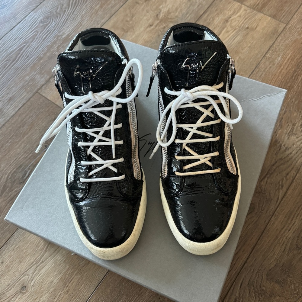 Giuseppe Zanotti Black Patent Mid Top Sneakers Size EU 44.5 / US 11.5